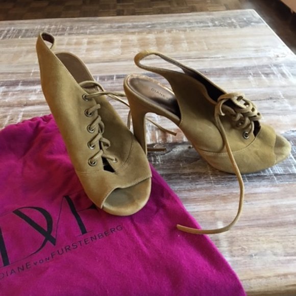 DVF Lace-Up Suede Slingback Heeled Booties on Sale - Picture 4 of 8